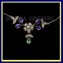 Antique Edwardian necklace gold amethyst peridot pearl Suffragette