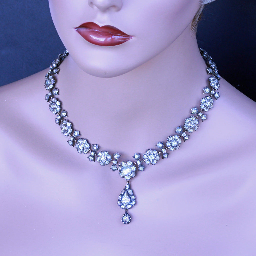 Antique vintage diamond necklace 18.76ct rose cut diamonds India (7246)