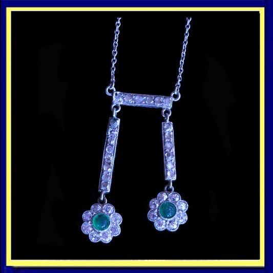 antique Edwardian negligee necklace gold platinum emeralds diamonds