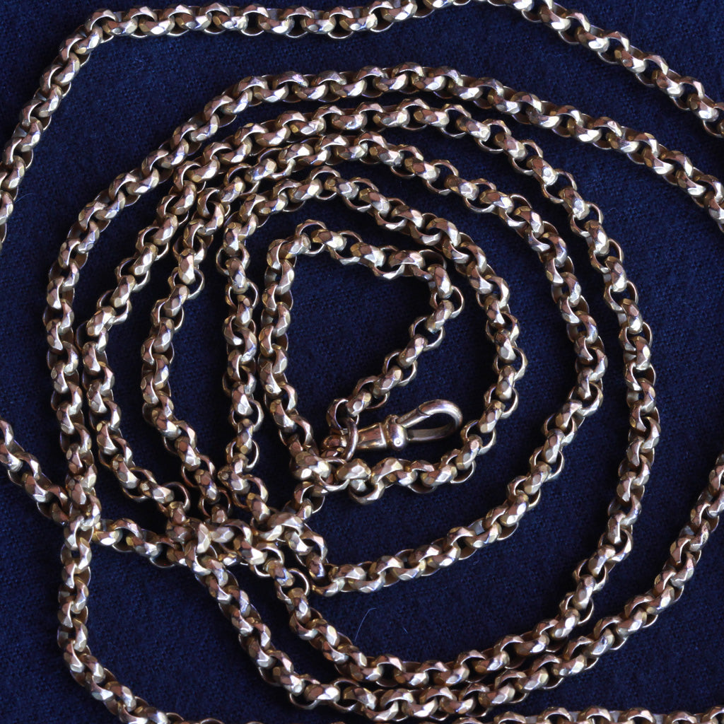 Georgian long chain necklace sautoir muff guard chain gold plated English (7272)