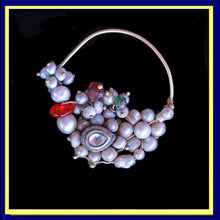 Antique Indian Nath Nose Ring high k gold paste gems pearls early 1900's