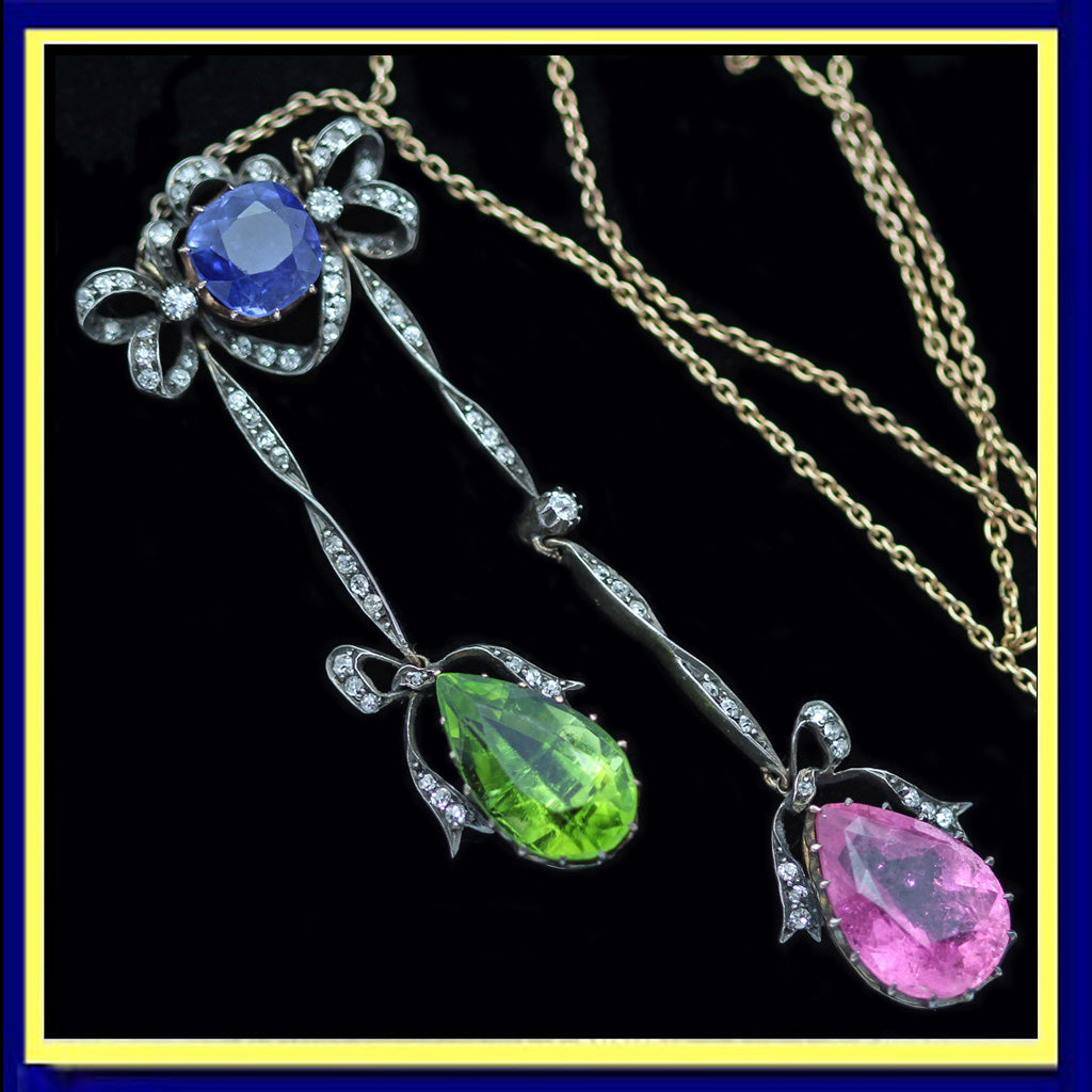 Antique necklace Victorian Belle Epoque sapphire peridot topaz