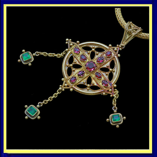 John Brogden pendant necklace ruby emerald Renaissance Revival