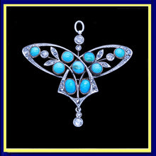 Pendant Antique Art Nouveau diamonds gold turquoise Victorian Antique