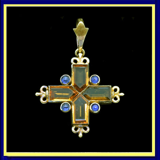 Giuliano pendant antique Victorian cross gold sapphires citrines
