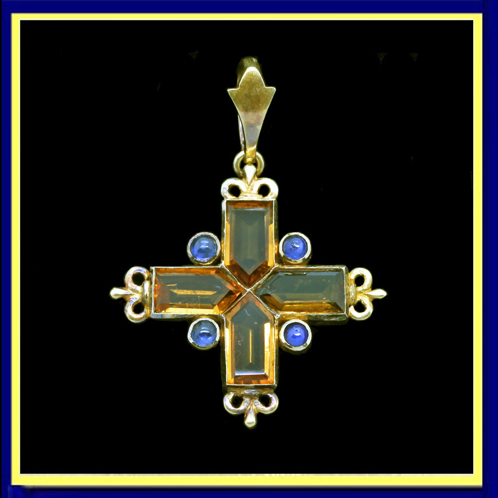 Giuliano pendant antique Victorian cross gold sapphires citrines