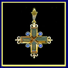 Giuliano pendant antique Victorian cross gold sapphires citrines