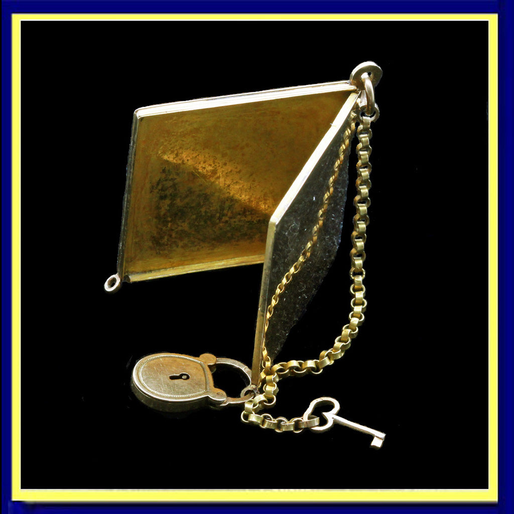 antique Georgian picture locket pendant fob lock key gold unisex