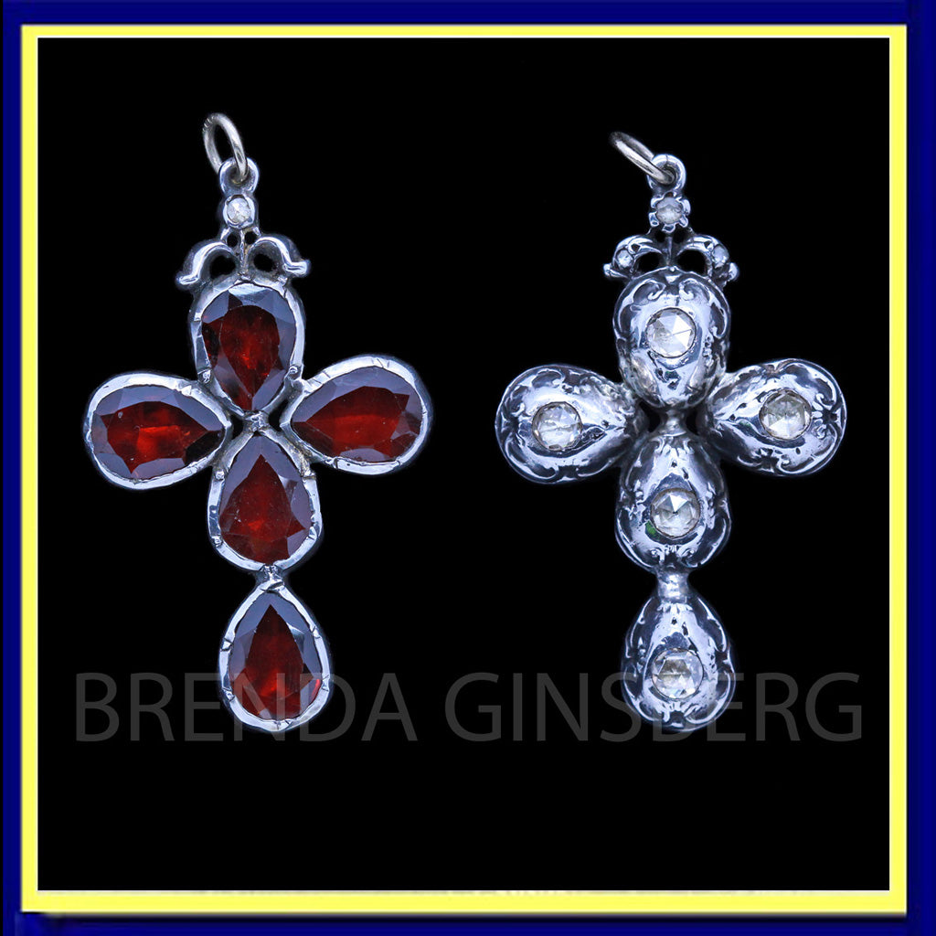 antique Georgian cross crucifix pendant silver diamonds garnets unisex reversible