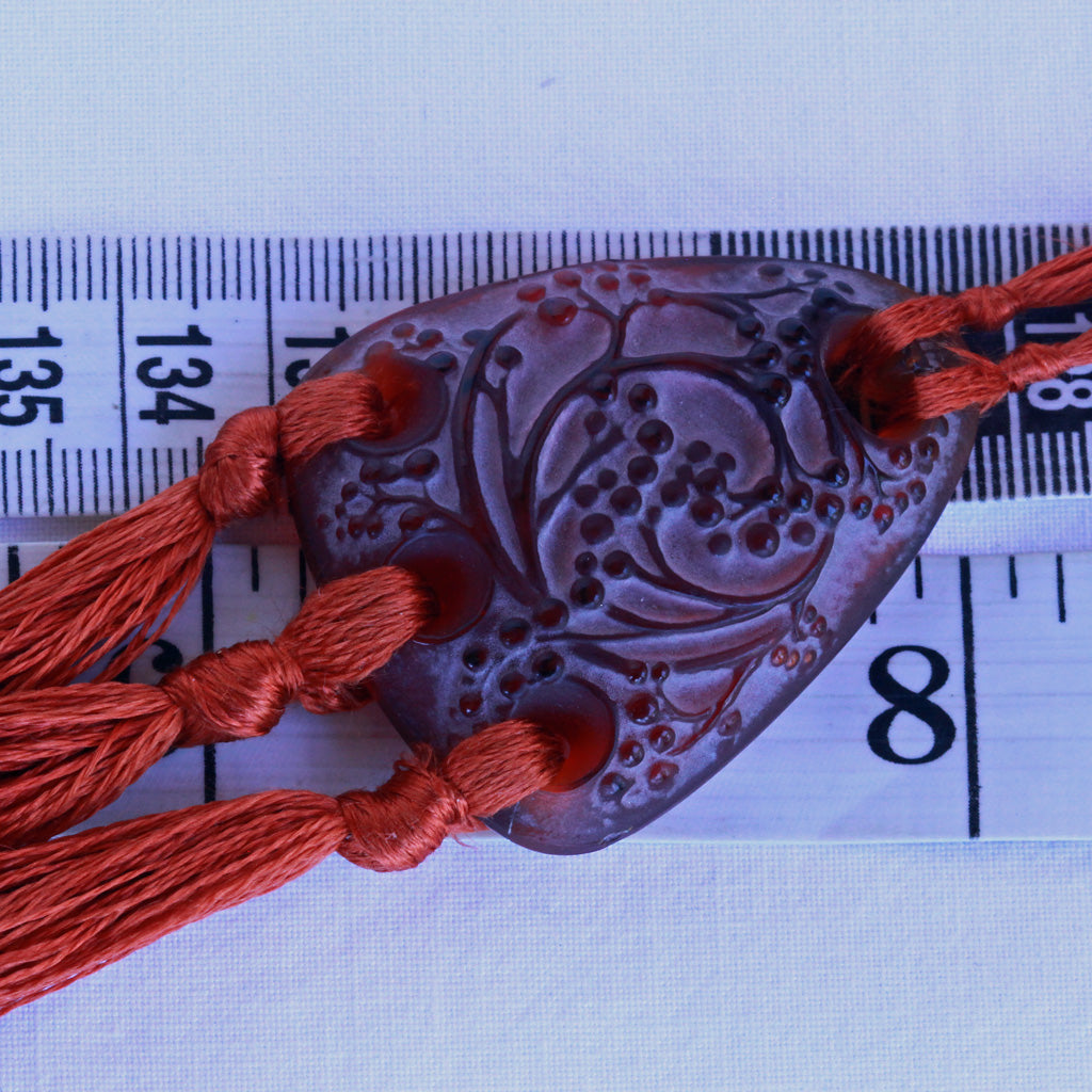 Antique Rene Lalique Pendant Rare Red Orange Glass Original silk Cords (7214)