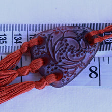 Antique Rene Lalique Pendant Necklace Red Orange Glass Original silk Cords (7214)