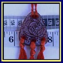 Antique Rene Lalique Pendant Necklace Red Orange Glass Original silk Cords (7214)