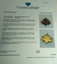 Antique Pendant 22k gold rubies, emeralds, white sapphires Mughal peacocks (7253)