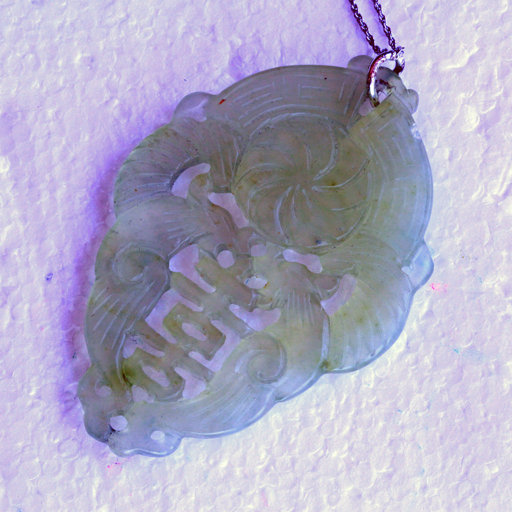 Antique Vintage celadon jade pendant carved Chinese natural jade (7264)