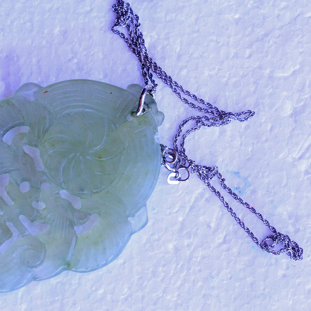 Antique Vintage celadon jade pendant carved Chinese natural jade (7264)