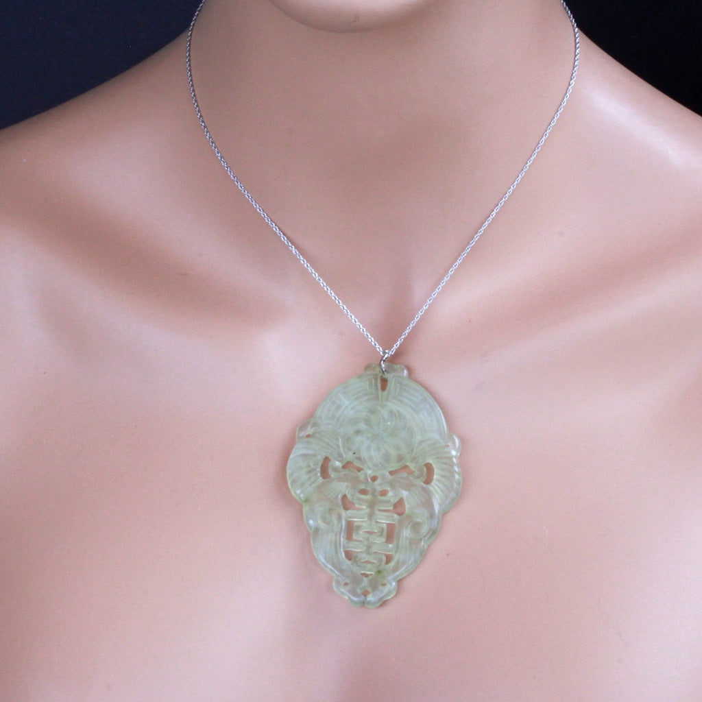 Antique Vintage celadon jade pendant carved Chinese natural jade (7264)