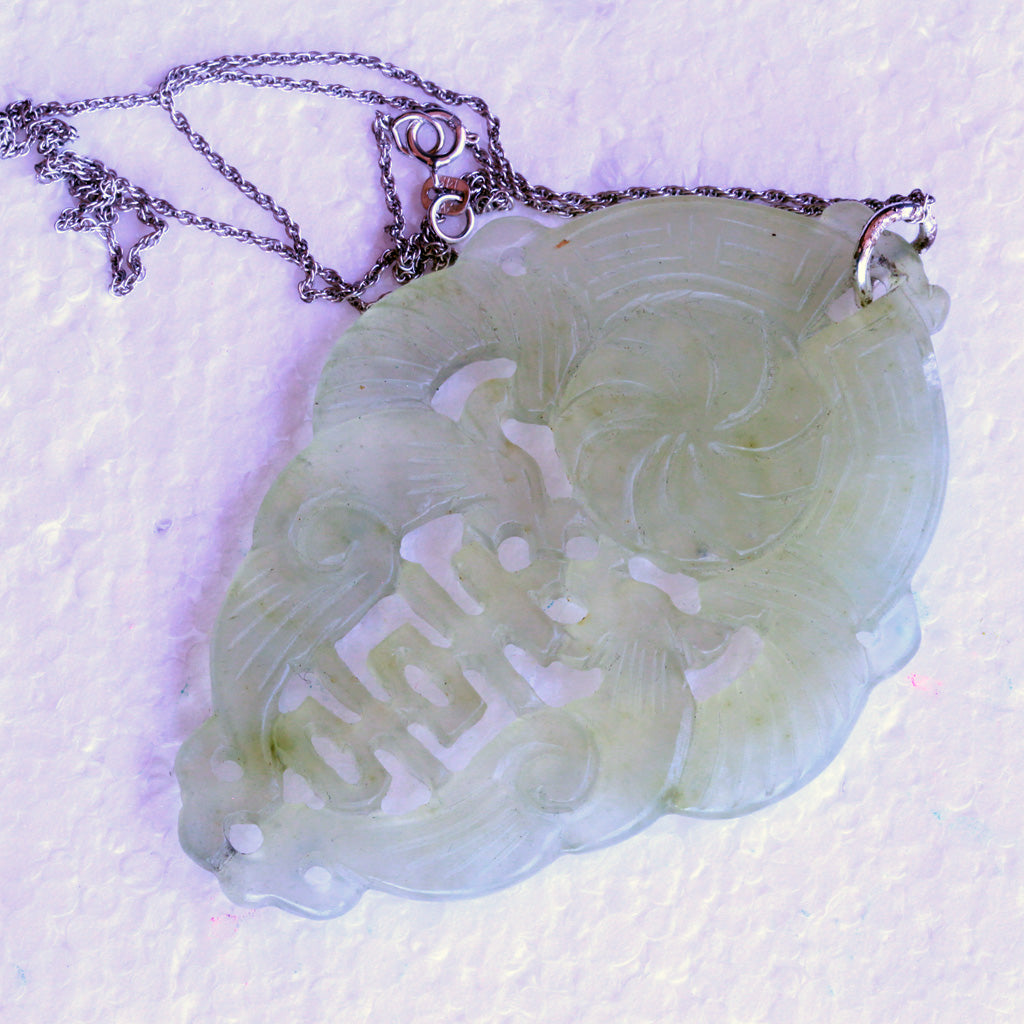 Antique Vintage celadon jade pendant carved Chinese natural jade (7264)