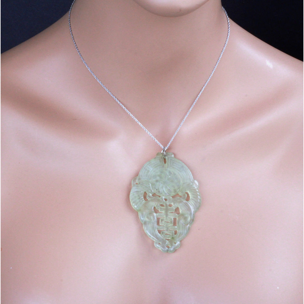 Antique Vintage celadon jade pendant carved Chinese natural jade (7264)