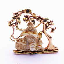 Antique Brooch 1758 whale carving Art Nouveau 18k gold mount Saintly statue(7287)