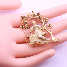 Antique Brooch 1758 whale carving Art Nouveau 18k gold mount Saintly statue(7287)