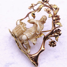Antique Brooch 1758 whale carving Art Nouveau 18k gold mount Saintly statue(7287)