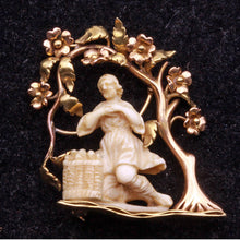 Antique Brooch 1758 whale carving Art Nouveau 18k gold mount Saintly statue(7287)