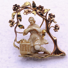 Antique Brooch 1758 whale carving Art Nouveau 18k gold mount Saintly statue(7287)