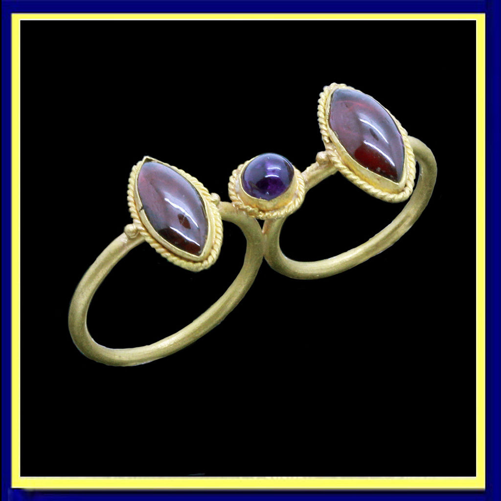 antique ancient Greek Hellenistic double ring garnets amethyst gold