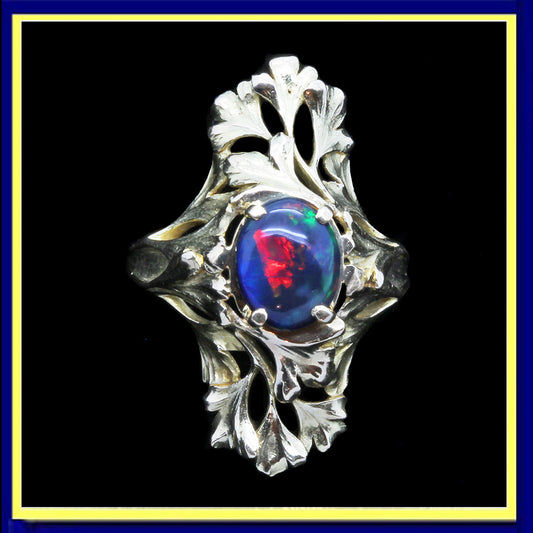 antique art nouveau ring gold black opal French signed Henri Victor Miault