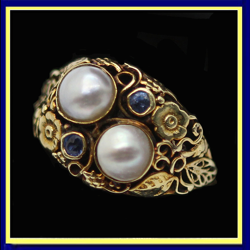 antique Arts & Crafts ring gold pearls topaz American Art Deco