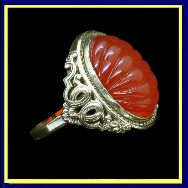 【J446】 ヴィンテージ　Carnelian（カーネリアン）　リング　１４号 Vintage Art Deco Chinese Carnelian Ring | 14K Gold (6144