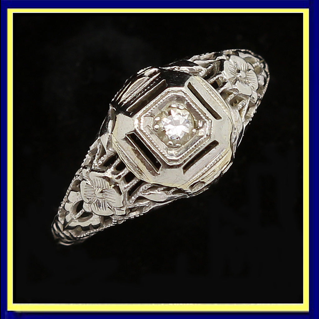 antique vintage engagement ring gold diamond Art Deco