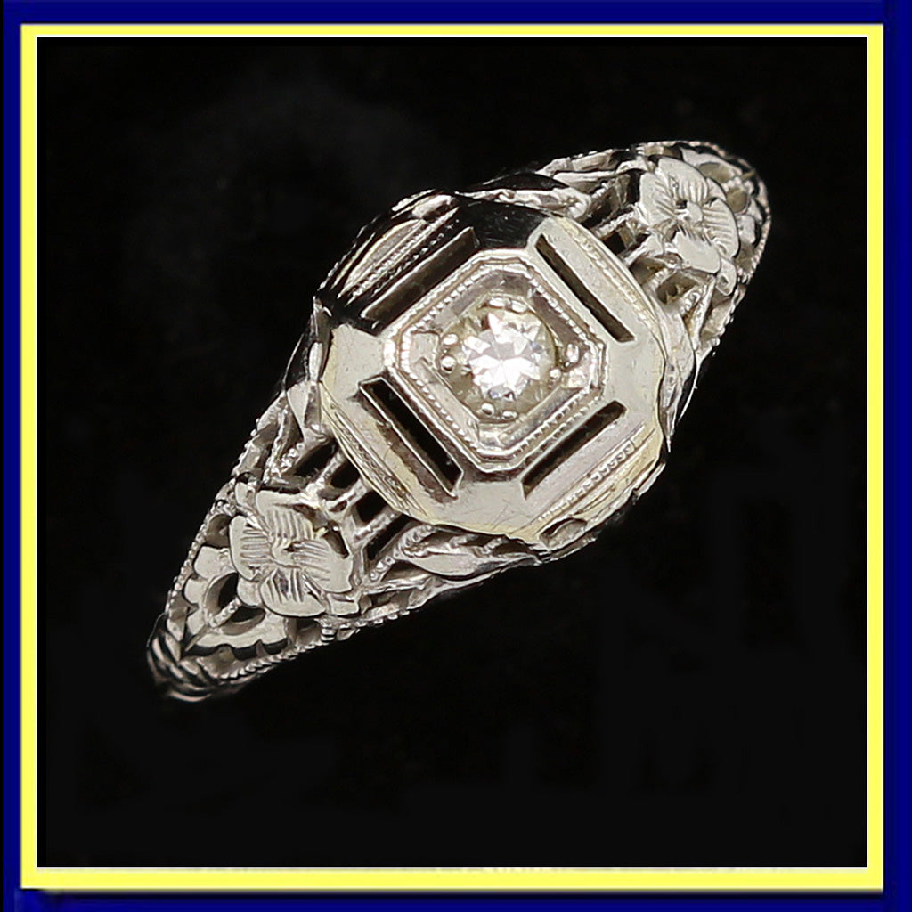 antique vintage engagement ring gold diamond Art Deco