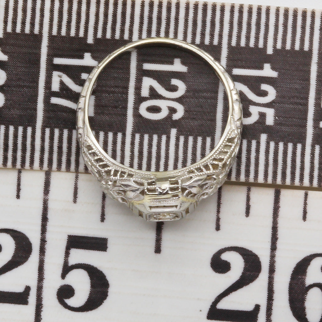 Antique Vintage Engagement Ring 18k White Gold Diamond Art Deco Small (6159)