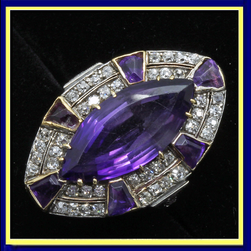 ring Retro diamonds amethyst gold