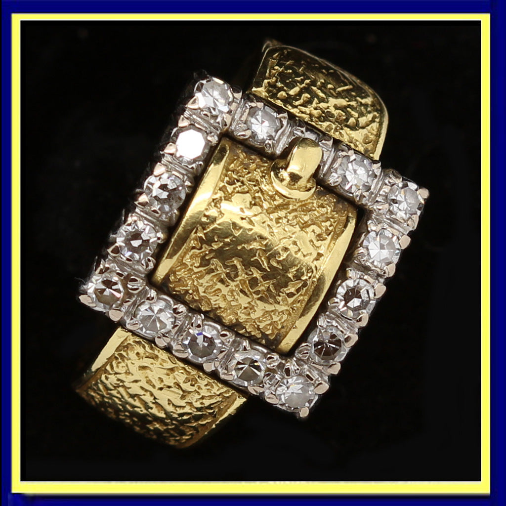 vintage buckle ring gold diamonds Retro 1940