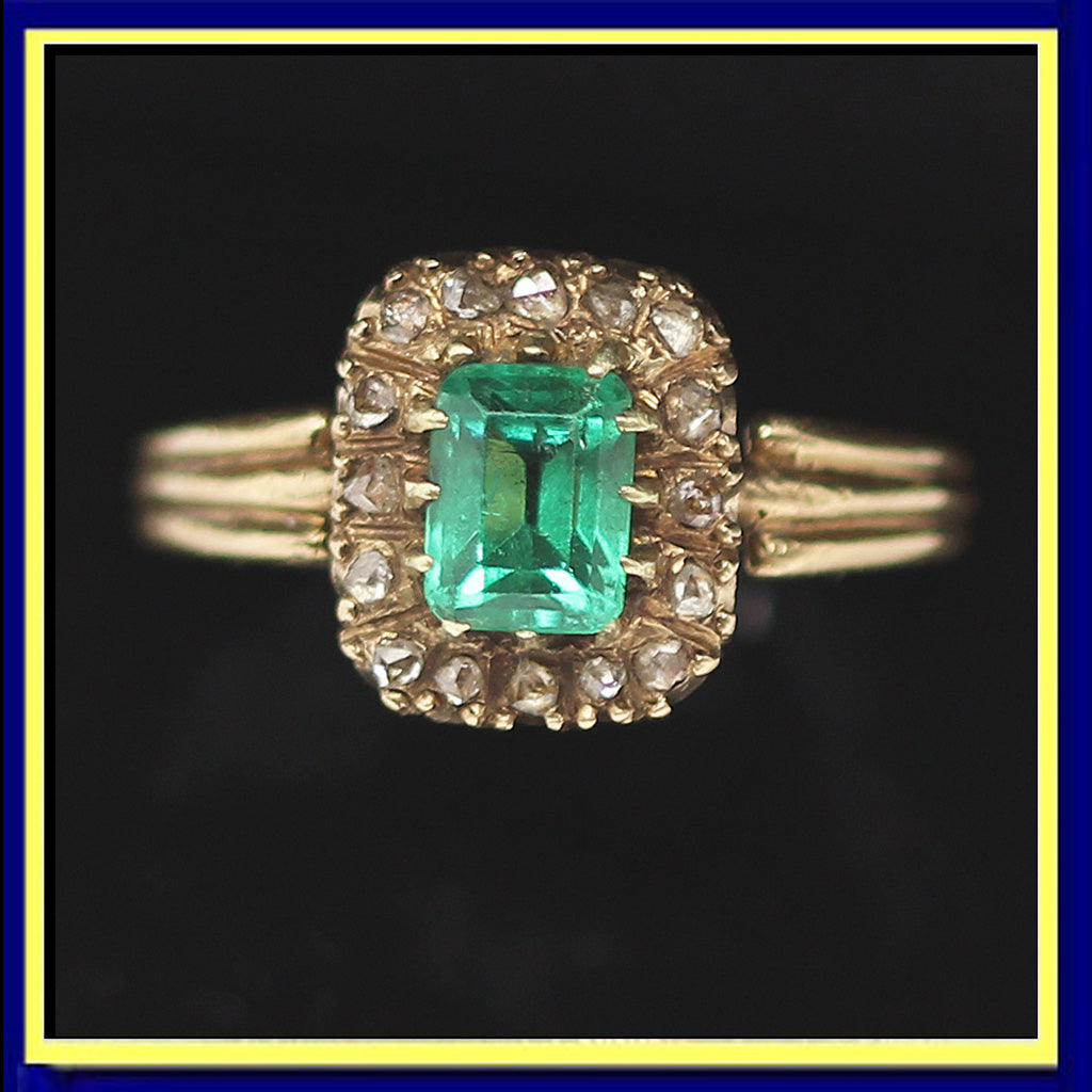Antique Georgian ring gold emerald diamonds French