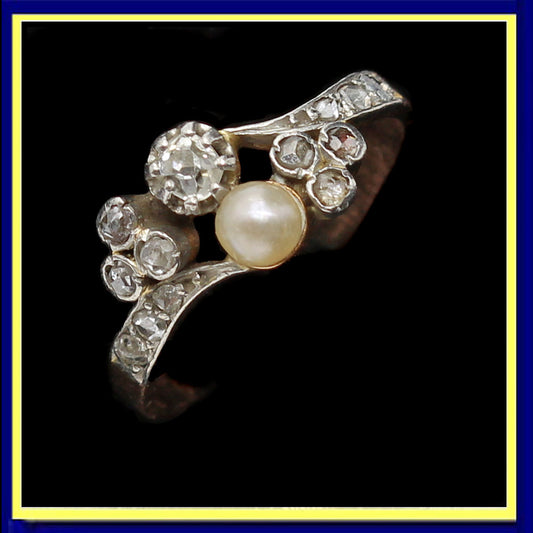 antique Art Nouveau ring diamonds pearl gold Victorian