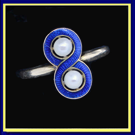 antique Victorian ring gold pearls blue enamel French Napoleon III