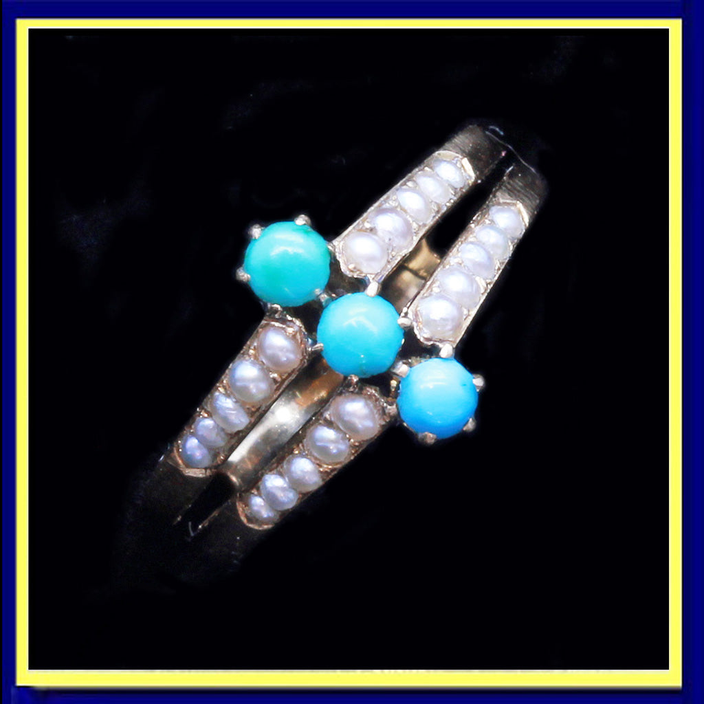 antique Georgian ring gold turquoise natural pearls