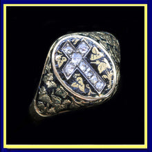 antique Georgian ring religion reliquary black enamel gold diamonds cross crucifix