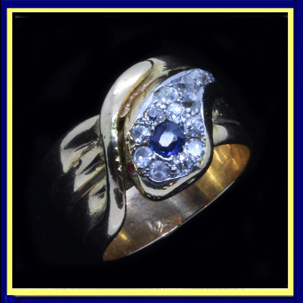 Antique Victorian snake ring sapphire diamonds gold
