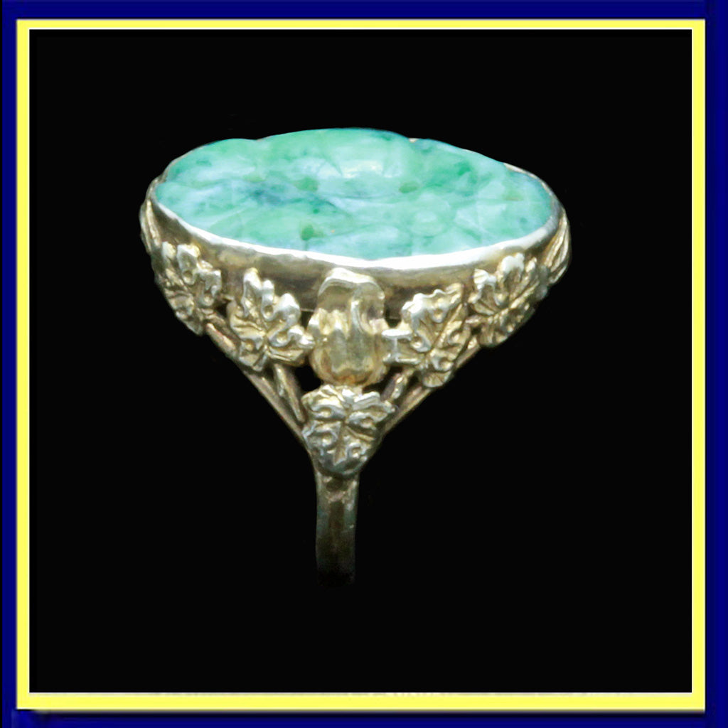 Antique vintage Arts & Crafts ring gold jade Art Deco