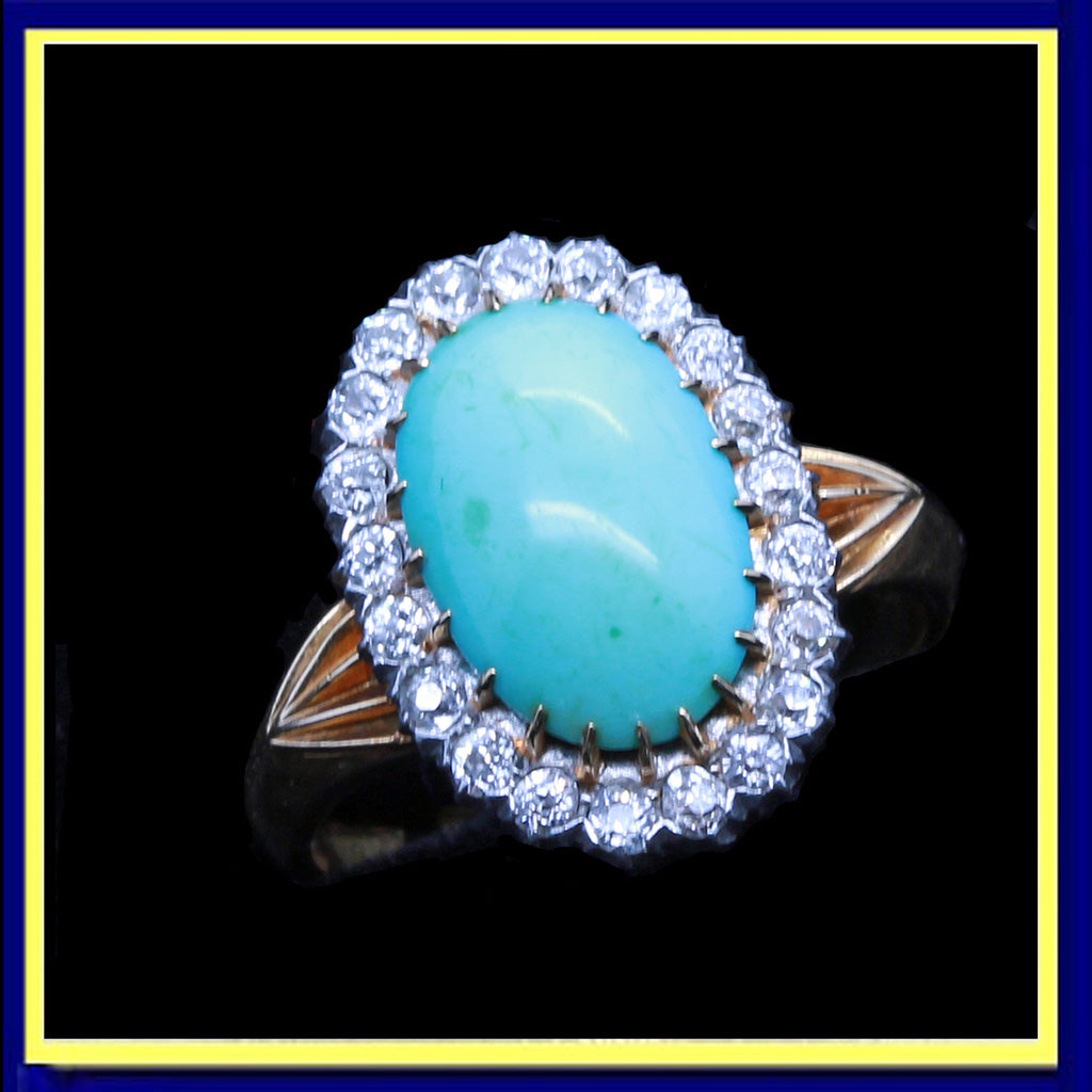 antique Victorian ring gold turquoise diamonds silver