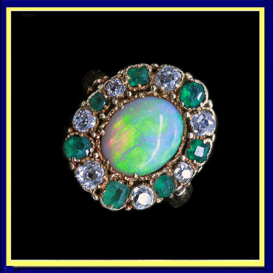 Antique Victorian ring gold opal diamonds emeralds