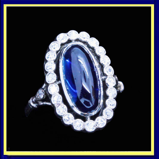 antique Art Deco ring platinum sapphire diamonds French