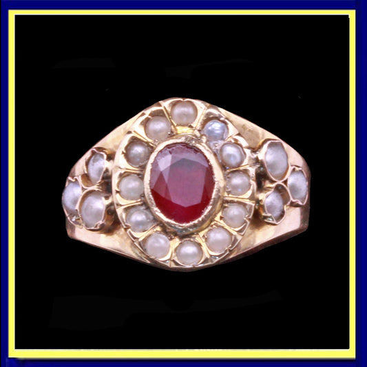 antique Victorian French ring gold ruby pearls