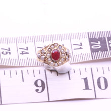 Antique Victorian French Ring 18k Gold Ruby Pearls (6797)