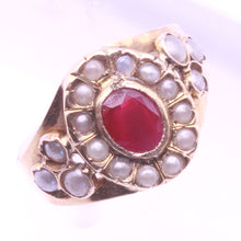 Antique Victorian French Ring 18k Gold Ruby Pearls (6797)