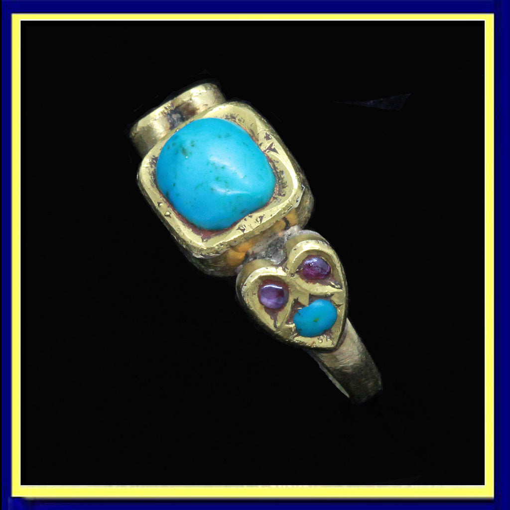Antique Victorian ring gold turquoise rubies Indian Mughal unisex man woman
